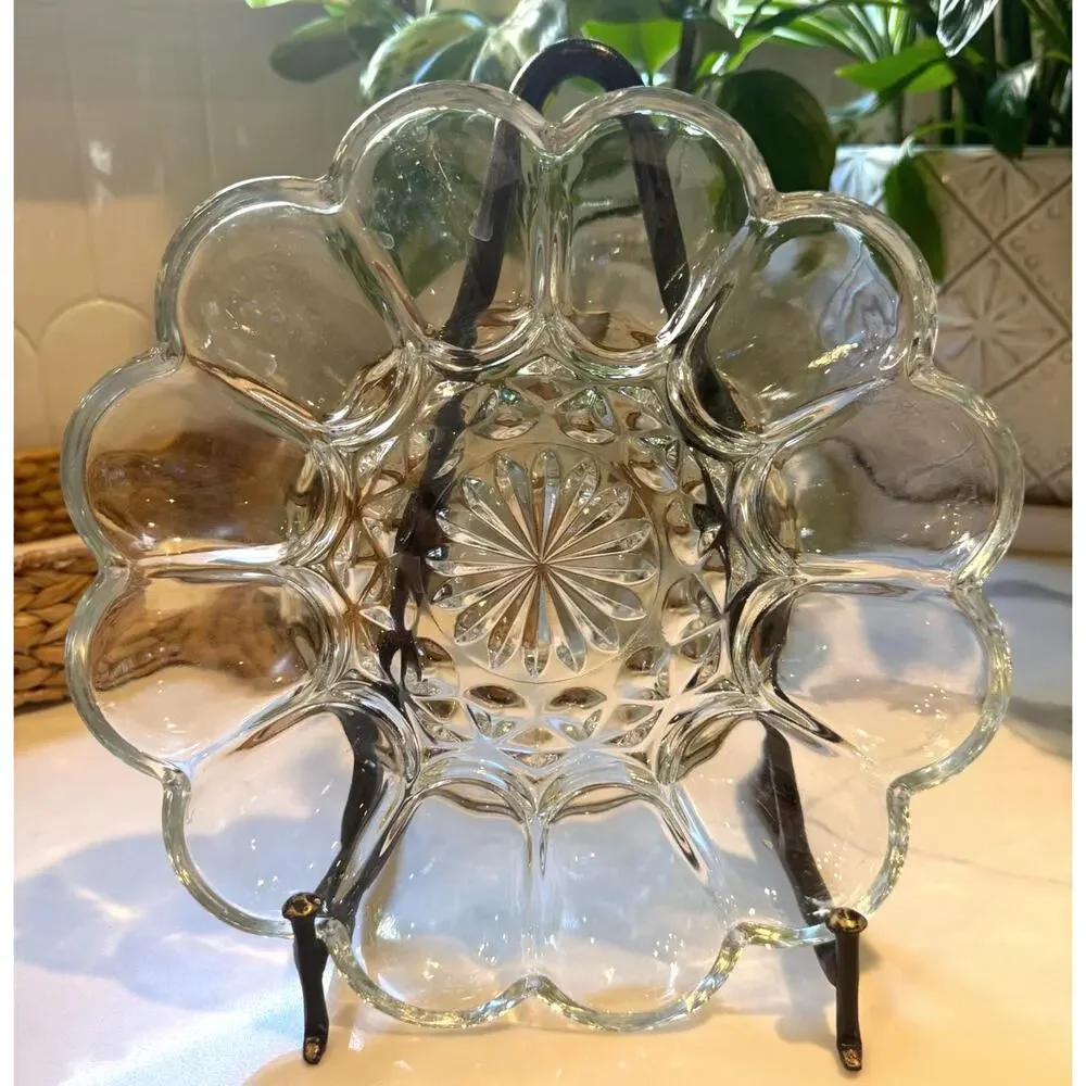 Vintage Anchor Hocking Fairfield Pattern Glass Deviled Egg Plate 10”